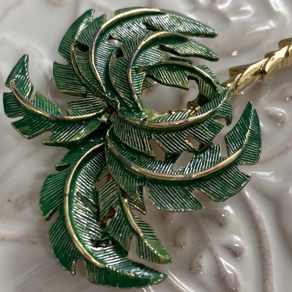 Palm Tree Green Gold Textured Brooch Ocean Caribbean Beach Vaca Cruise Holiday - Picture 13 of 16